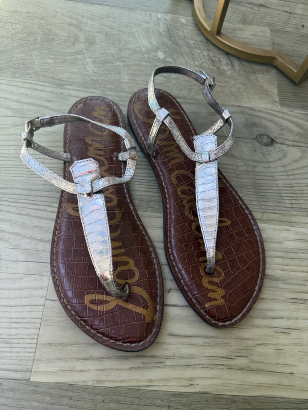 Sam Edelman Silver Metallic T-Strap Sandals